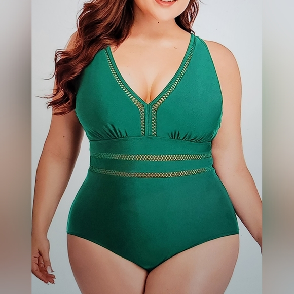 NWT Womens Plus Size V Neck Peek a Boo sexy bathing swim  suit 22w - Picture 2 of 11